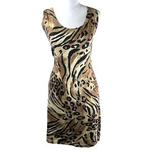Vtg Third Generation Womens XL Neutral Cotton Animal Print Tank Dress USA Made‎